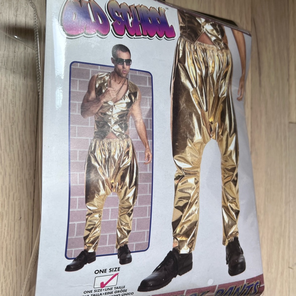 Costume: Men’s gold MC Hammer pants.